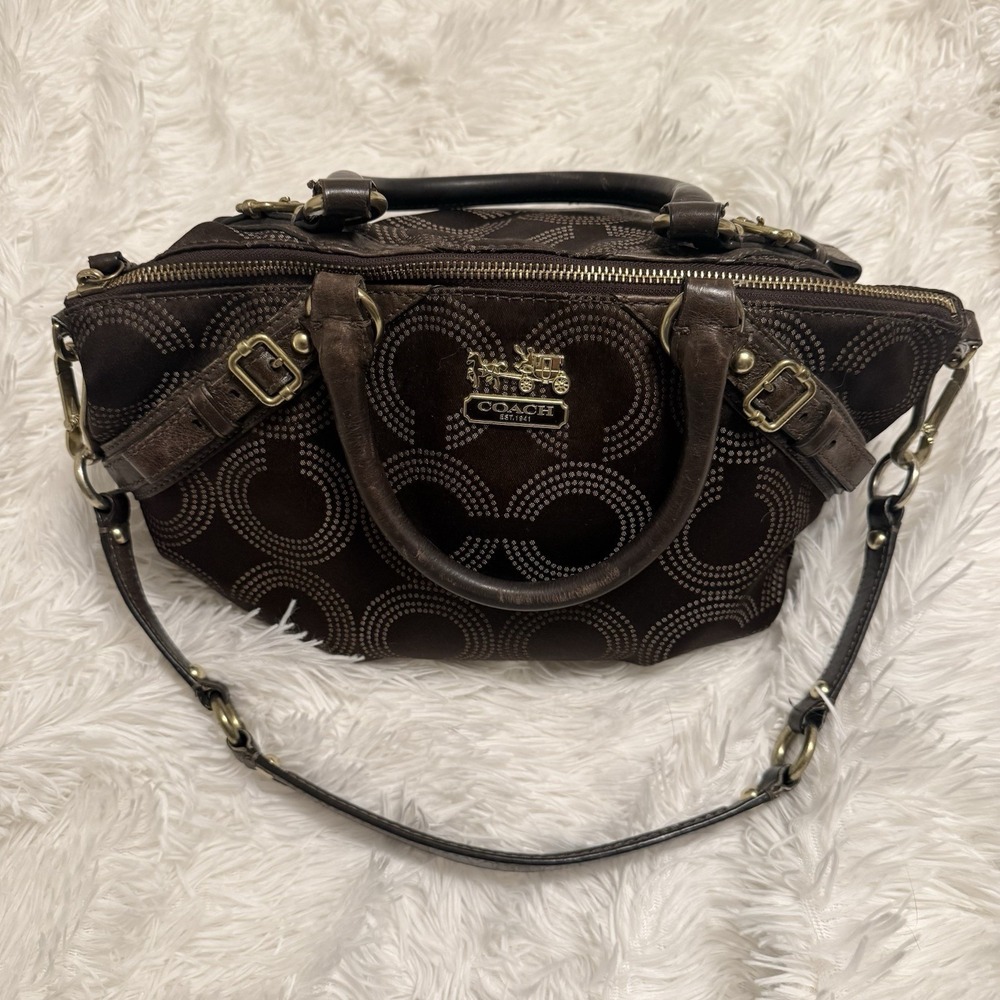 Coach 15935 Madison Sophia OP Art Dot Brown Convertible Satchel Shoulder Bag